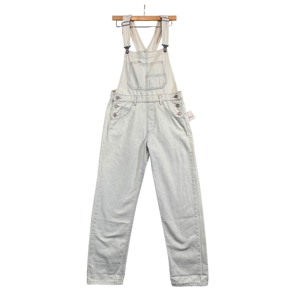 Free People We The Free Denim‎ Overalls Light Wash Blue Straight Leg XS NWT